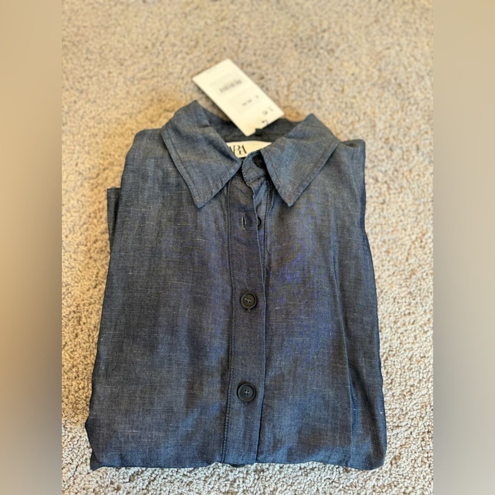 ZARA LINEN BLEND SHIRT DRESS ZW COLLECTION - SIZE S - BRAND NEW WITH TAG - Picture 11 of 13